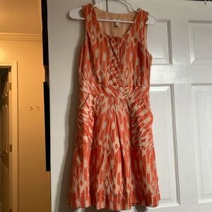 J. Crew Orange Cream Tribal Print Sleeveless Button Front Sheath Dress SZ 2